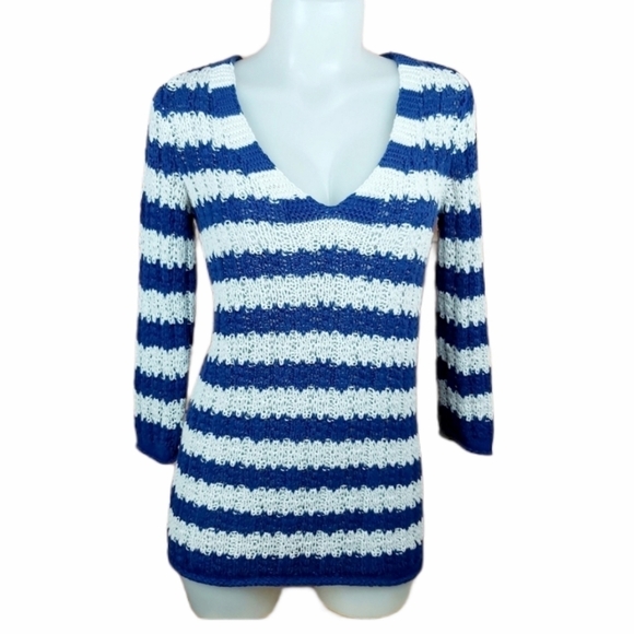 𝅺Gap crochet bright cobalt stripes sweater - Picture 1 of 8